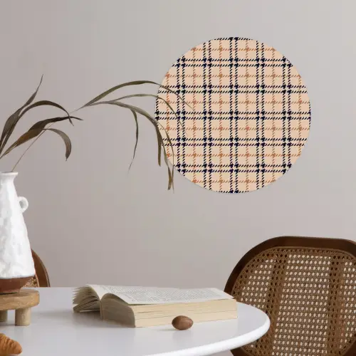 Plaid - Patroon - Beige - Zwart Wandcirkel behangsticker klein 186 -sfeer3