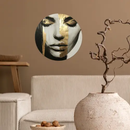 Ogen - Gezicht - Goud - Strepen Wandcirkel behangsticker klein -sfeer1