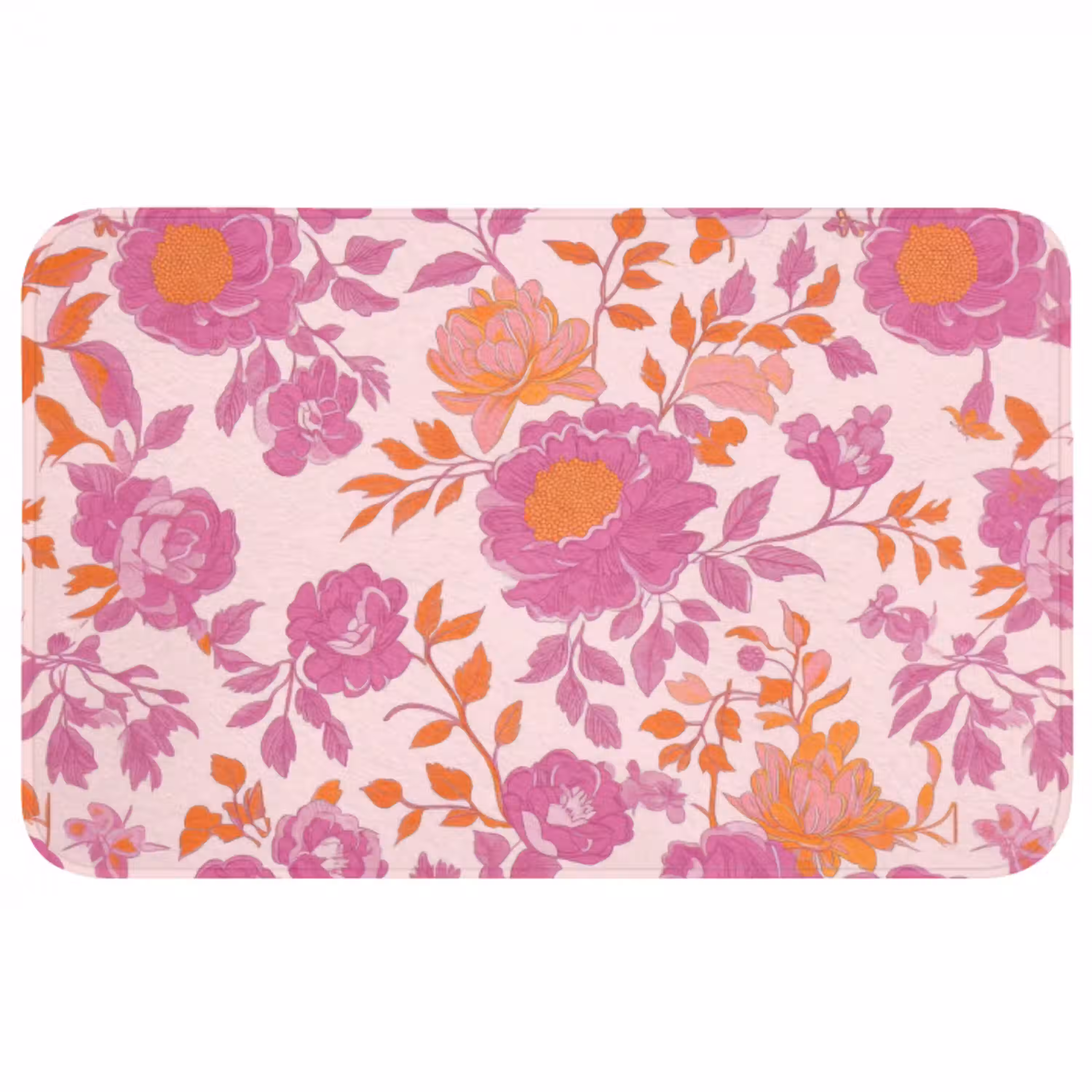 Bloemenpatroon - Roze - Oranje - Bloemen Badmat middel -3d