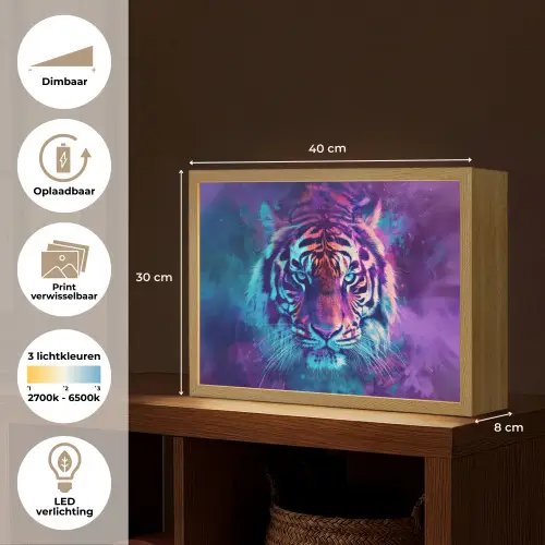 Tijger - Kleurrijk - Rook - Dieren Light Box met batterij (Wandlamp kind) middel -USP_websiteoverzichtNL