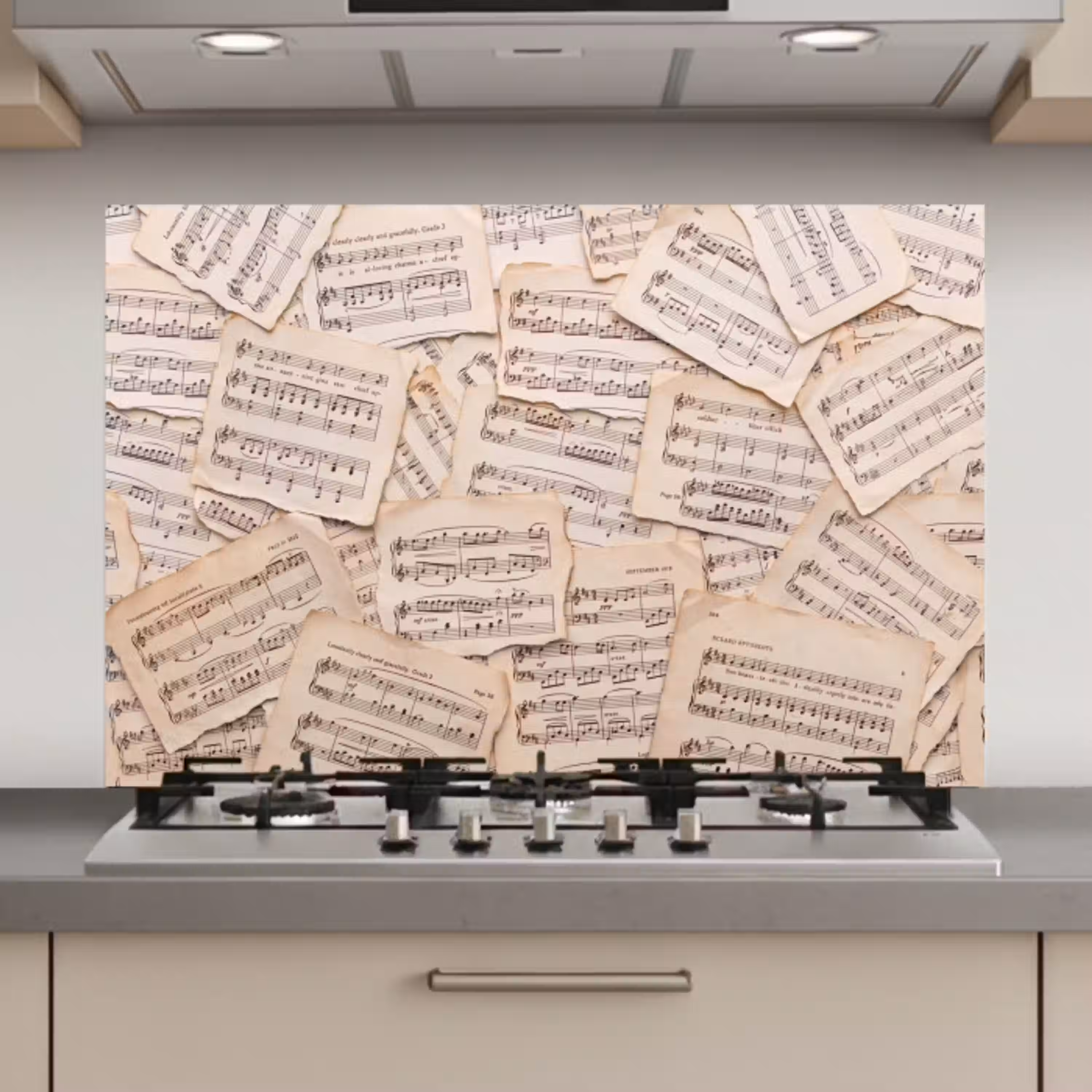 Bladmuziek - Oud - Noten - Vintage - Beige keuken achterwand spatscherm klein -3d_website