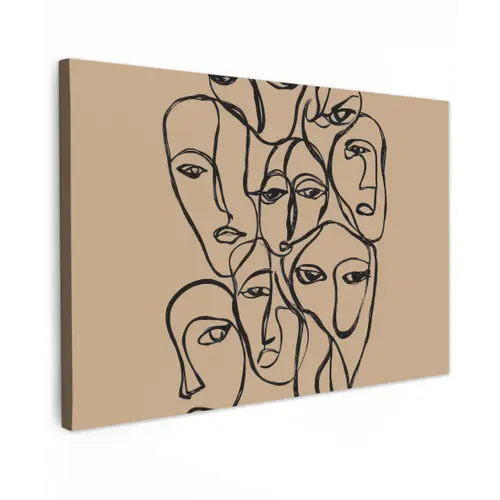 Gezichtenzee - Lijntekening - Abstract canvas 2cm klein -z3d