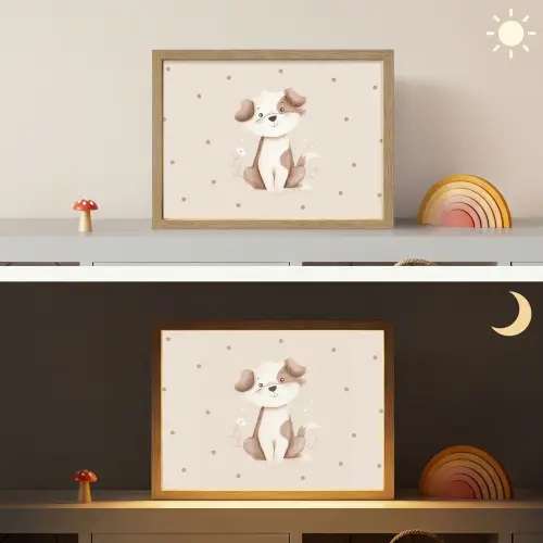 Hond - Gevlekt - Bruin - Stippen Light Box met batterij (Wandlamp kind) middel -sfeer3_kind