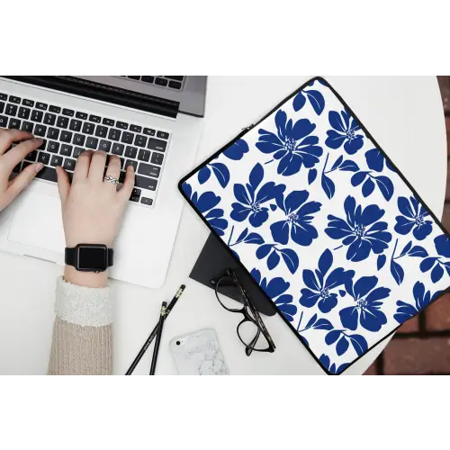 Floraal - Modern - Blauw laptophoes neopreen klein 279 -bureau