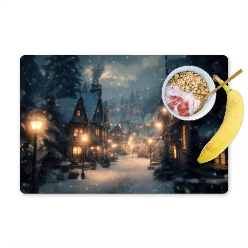 Winterdorp - Sneeuw - Donker Placemat vinyl groot -zzzproduct_Kitchenyeah-website