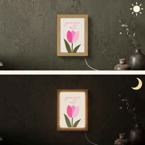 Tulp - Roze - Valentijn - Bloem Light Box met kabel (Wandlamp) klein -sfeer3