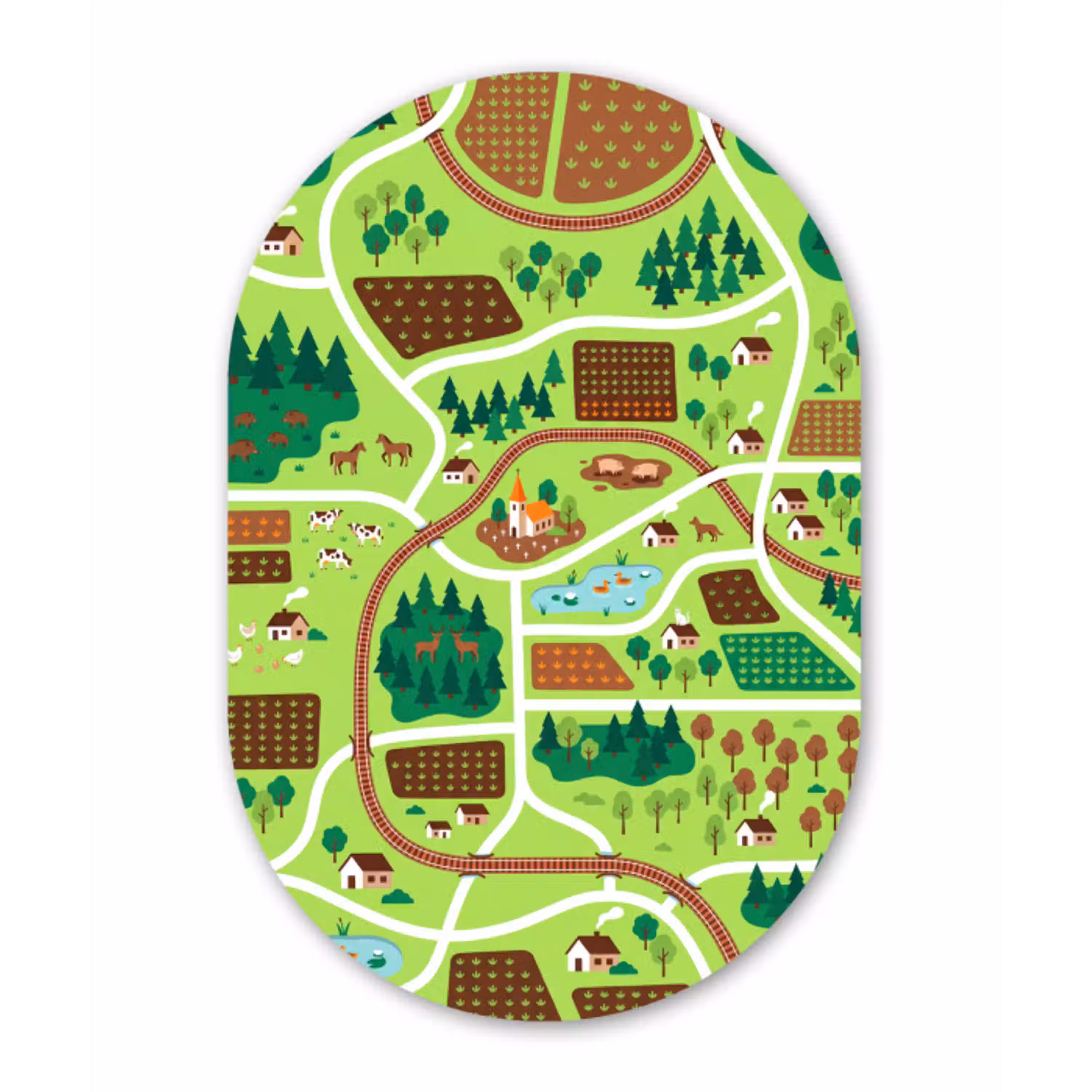 Platteland - Dieren - Illustratie Wandcirkel Ovaal Aluminium middel -3d