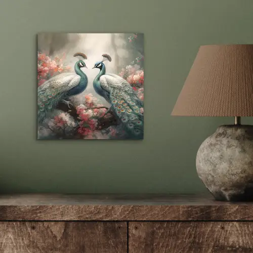 Pauwen - Pauwenveren - Vogels - Bloemen - Natuur aluminium wit klein -sfeer2