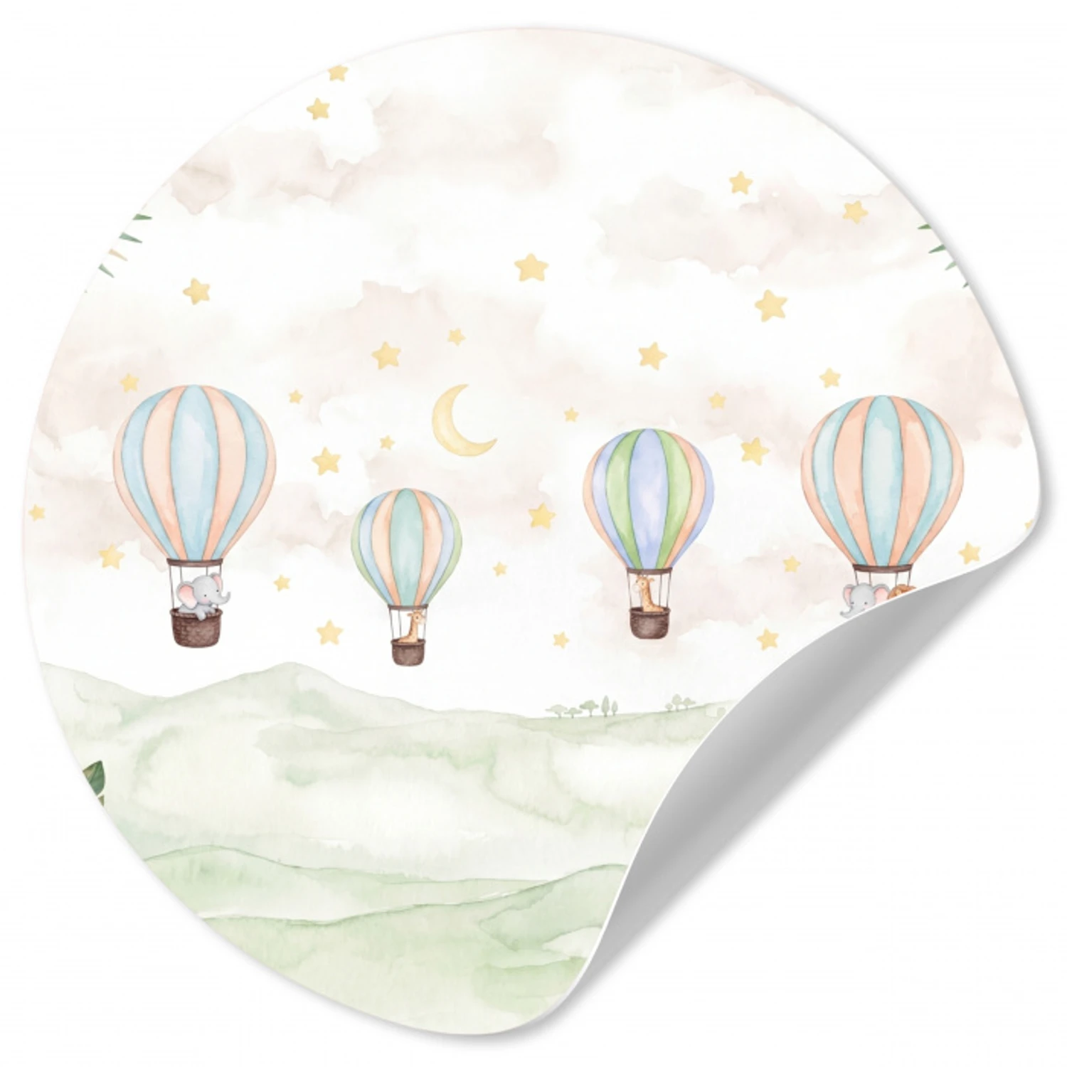 Aquarel - Luchtballonnen - Pastel Wandcirkel behangsticker klein -3d