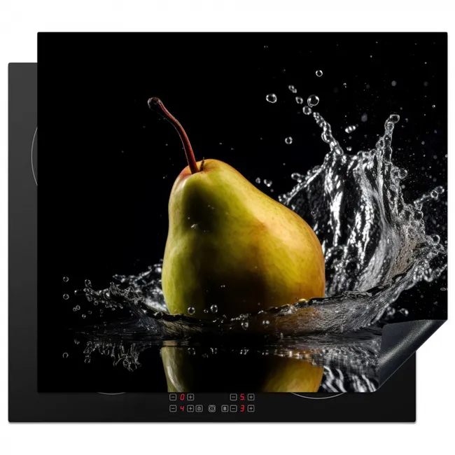 Peer - Fruit - Water - Zwart Inductie beschermer vinyl 3mm middel -3d