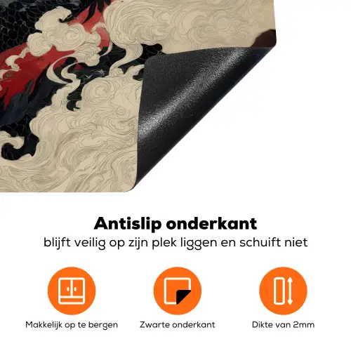 Zwarte draak - Rookwolken - Rood Inductie beschermer vinyl 3mm klein -zzzzzzz-td-onderkant