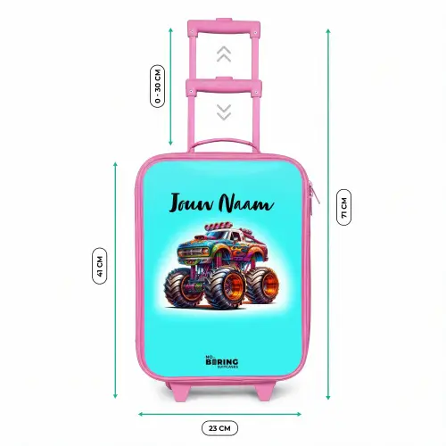 Monstertruck op Lichtblauwe Achtergrond Kinderkoffer - Roze klein -productfoto_formaten