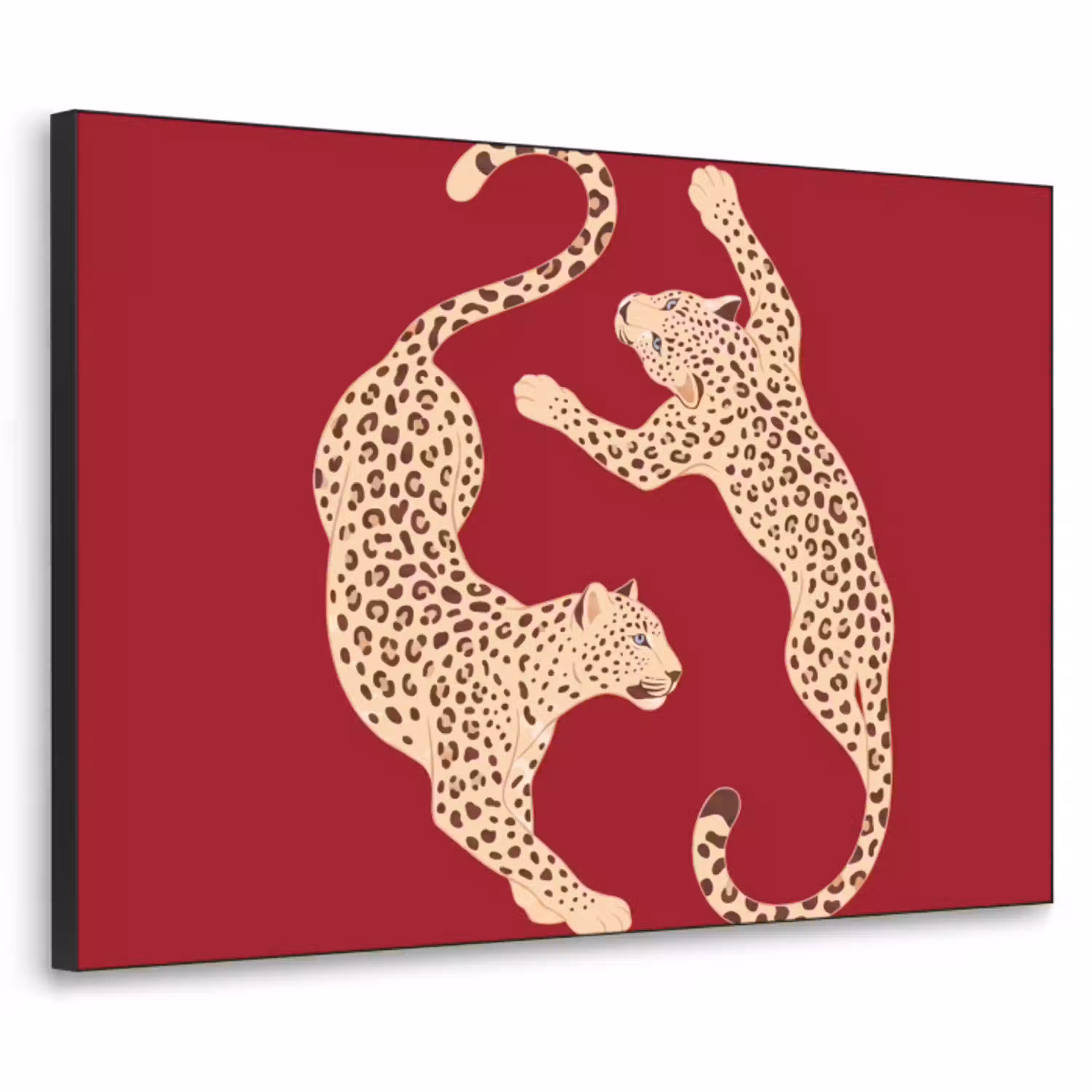 Dieren - Luipaard - Abstract - Rood - Modern Textielframe zwart klein -3d