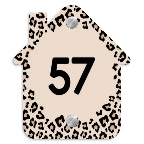 Beige luipaardprint - Traditioneel Naambord Huisje klein -3d