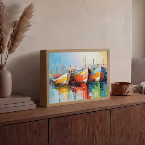 Boten - Kunst - Kleuren - Schilderij Light Box met batterij (Wandlamp) middel -sfeer2