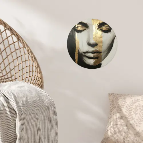 Ogen - Gezicht - Goud - Strepen Wandcirkel behangsticker klein -sfeer4