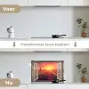 Doorkijk - Tulpen - Zonsondergang - Bloemen - Kleurrijk keuken achterwand spatscherm klein -voor_na_NL