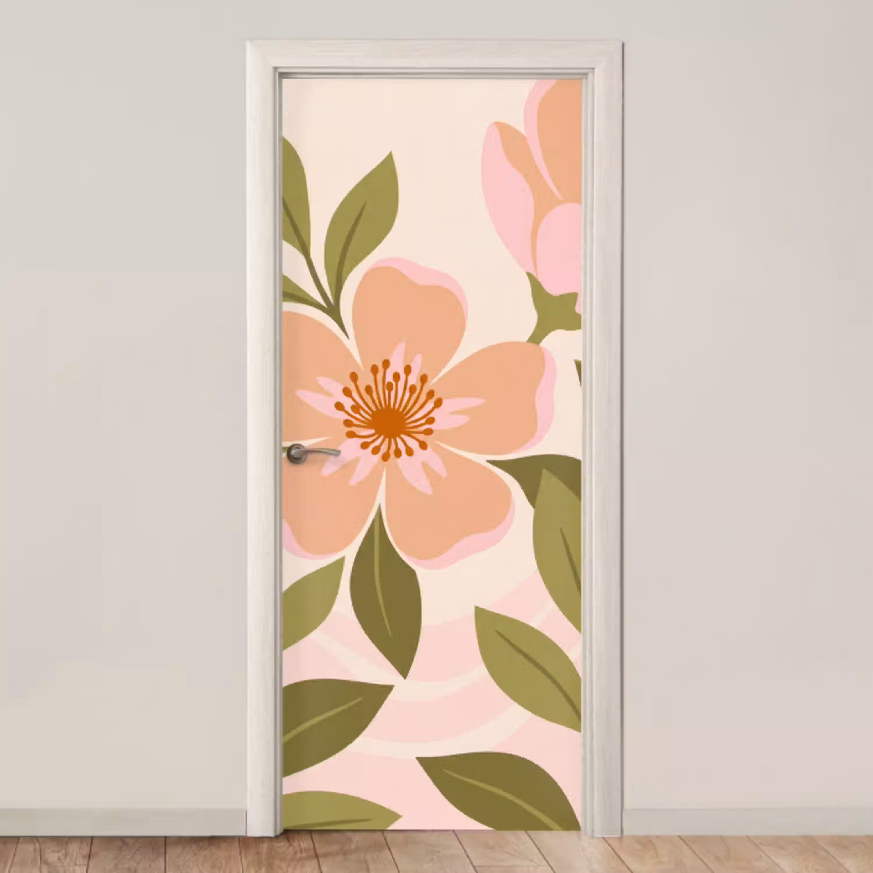 Grafisch - Bloemen - Roze deurposter klein -3d_beige