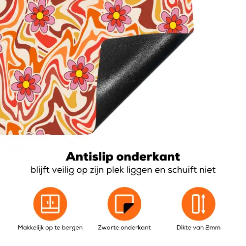 Retro - Disco - Bloemen - Multi Inductie beschermer vinyl 3mm klein 276 -zzzzzzz-td-onderkant