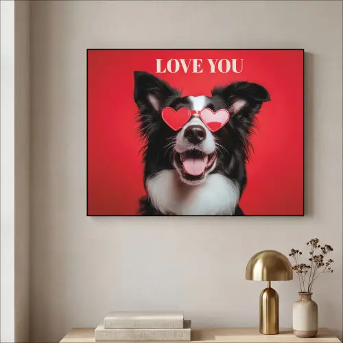 Hond - Hartjesbril - Loveyou - Rood Textielframe zwart klein -sfeer2
