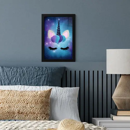 Eenhoorn - Sterren - Magisch - Blauw fotolijst zwart zonder passe partout klein -sfeer3