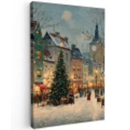 Kerstsfeer - Stadsplein - Kleurrijk Tuinposter op houten frame 2 cm dik klein -3d