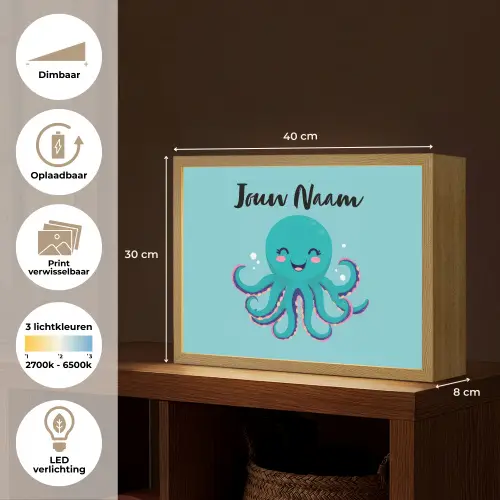 Octopus - Blauw - Gezicht Light Box met batterij (Wandlamp kind) middel -USP_websiteoverzichtNL
