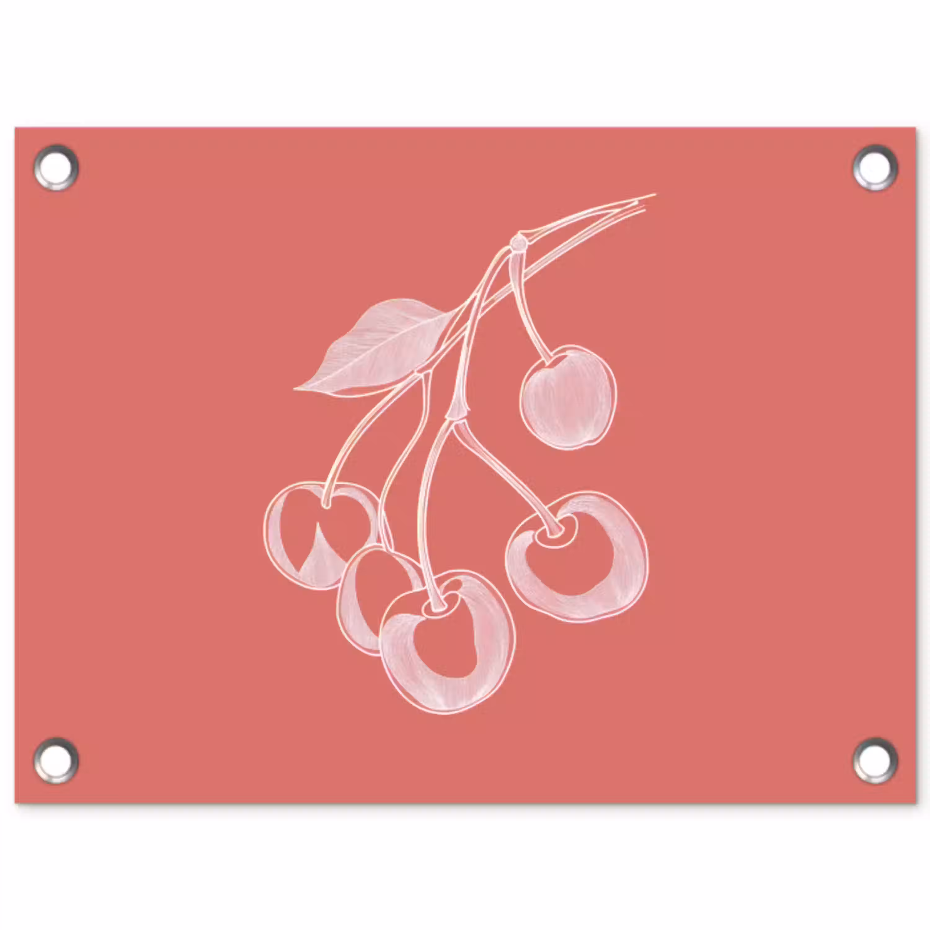 Lijnillustratie - Kersen - Tak - Wit tuinposter los doek klein -3d