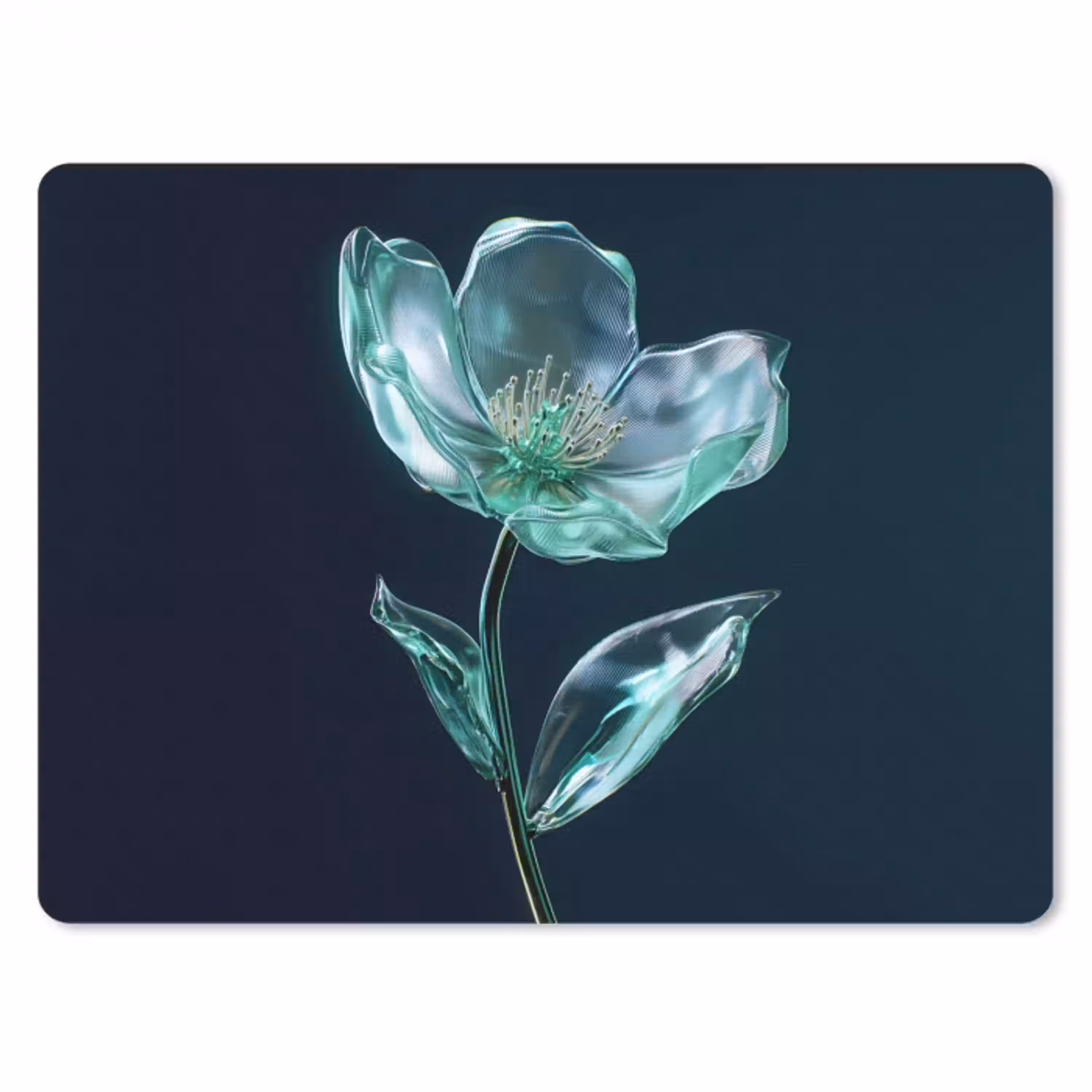 Bladeren - Bloem - Glazen - Donkerblauw muismat rubber klein -3d