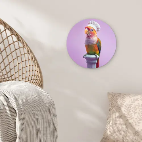 Papegaai - Koksmuts - Pilaar - Vogel Wandcirkel kunststof plaat 5mm dik klein -sfeer5