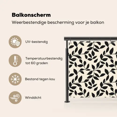 Elegant - Patroon - Zwart - Beige Balkonbeschermer Duitsland klein 596 -specs_NL