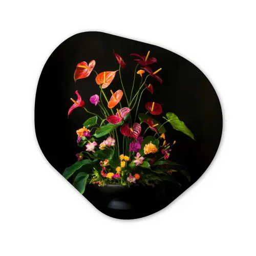 Bloemen - Vaas - Kleurrijk Wandcirkel Organisch Forex 3mm klein -3d