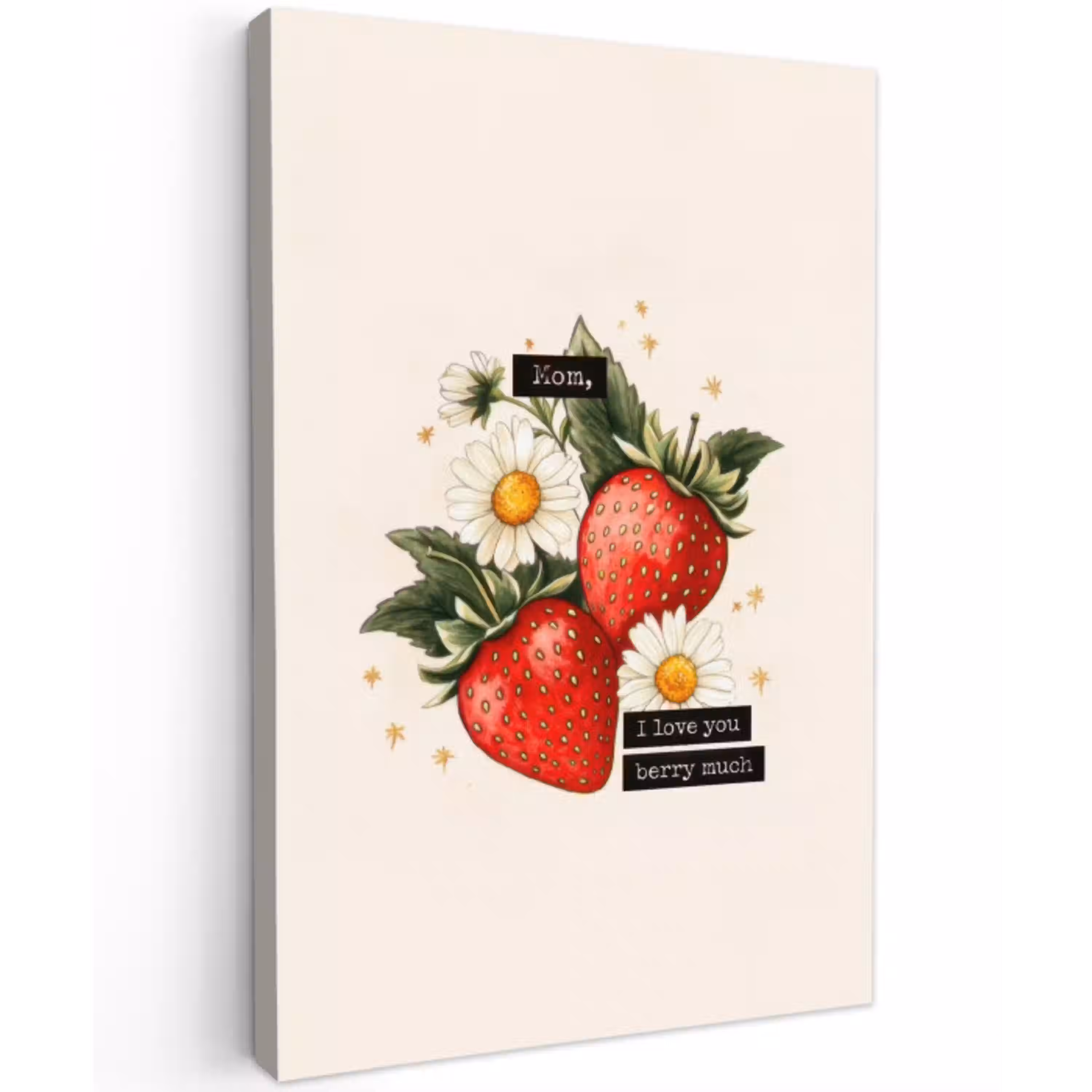 Aardbeien - Madeliefjes - Quote - Sterretjes Tuinposter op houten frame 2 cm dik middel -3d