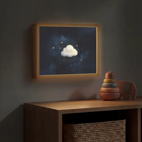 Wolkje - Gezichtje - Sterren - Donkerblauw Light Box met batterij (Wandlamp kind) middel -sfeer5_kind