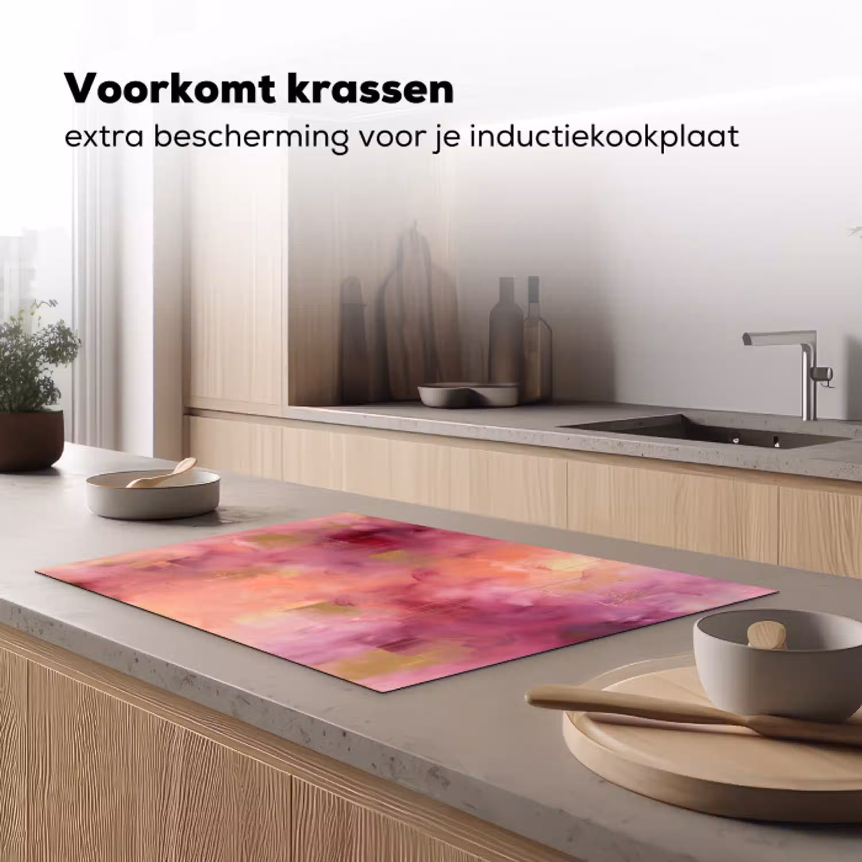Abstract - Kleuren - Modern - Roze - Paars Inductie beschermer vinyl 3mm klein -sfeer1