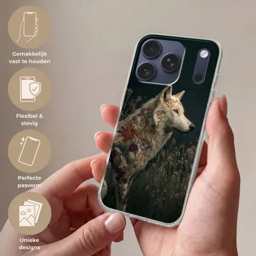 Wolf - Bloemen - Natuur Telefoonhoesje iPhone 17 Pro klein -sfeer3_NL