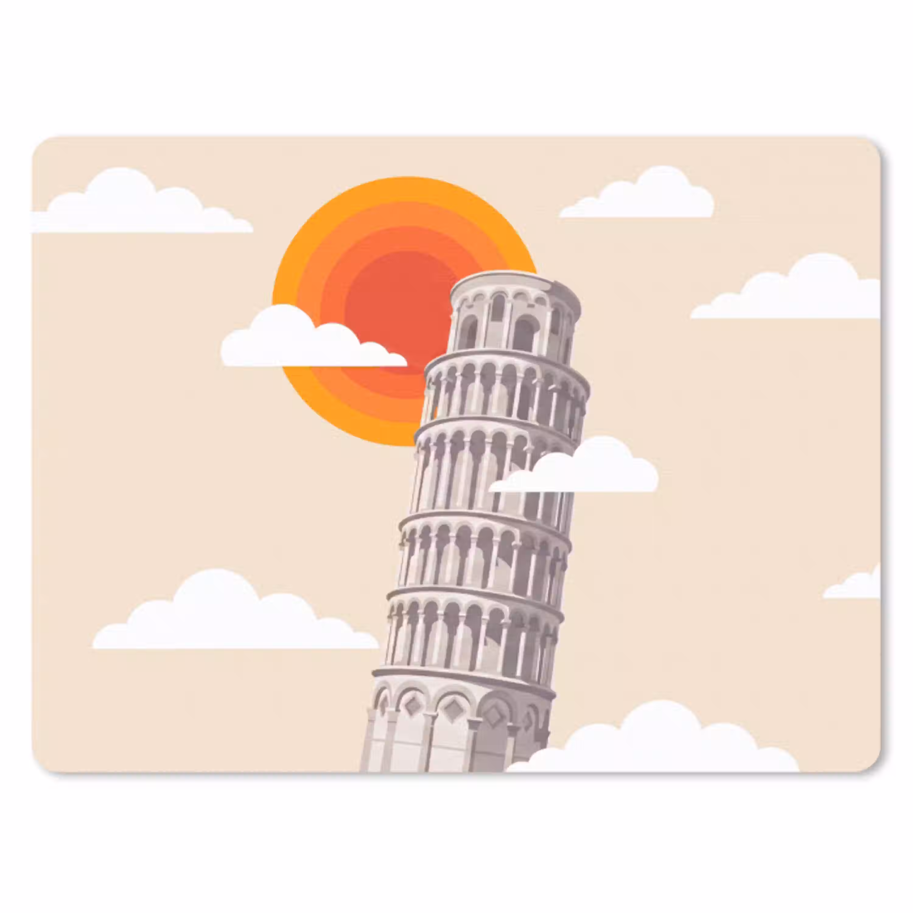 Toren - Pisa - Architectuur - Minimalistisch - Beige muismat rubber klein -3d