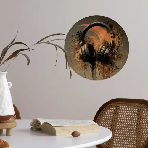Koptelefoon - Bruin - Verf - Vintage Wandcirkel behangsticker klein -sfeer3