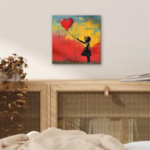 Banksy - Kunst - Graffiti - Meisje - Street art aluminium wit klein -sfeer3