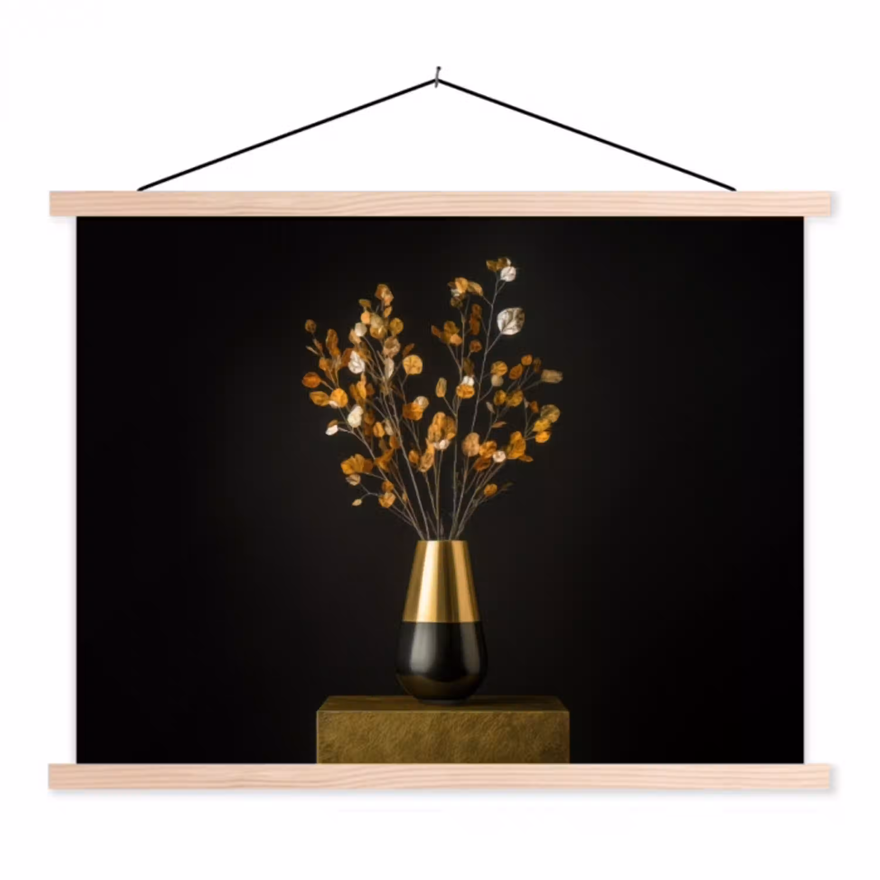 Goudbruine - Bladeren - Vaas - Herfstachtig textielposter latten blank klein -3d