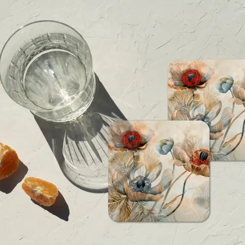 Bloemen - Beige - Modern - Illustratie onderzetter kurk middel -sfeer4