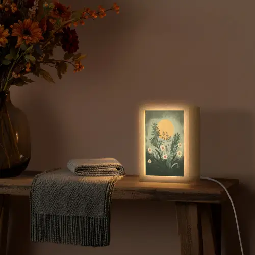 Bloemen - Bladeren - Zon - Groen Light Box met kabel (Tafellamp) klein -sfeer4