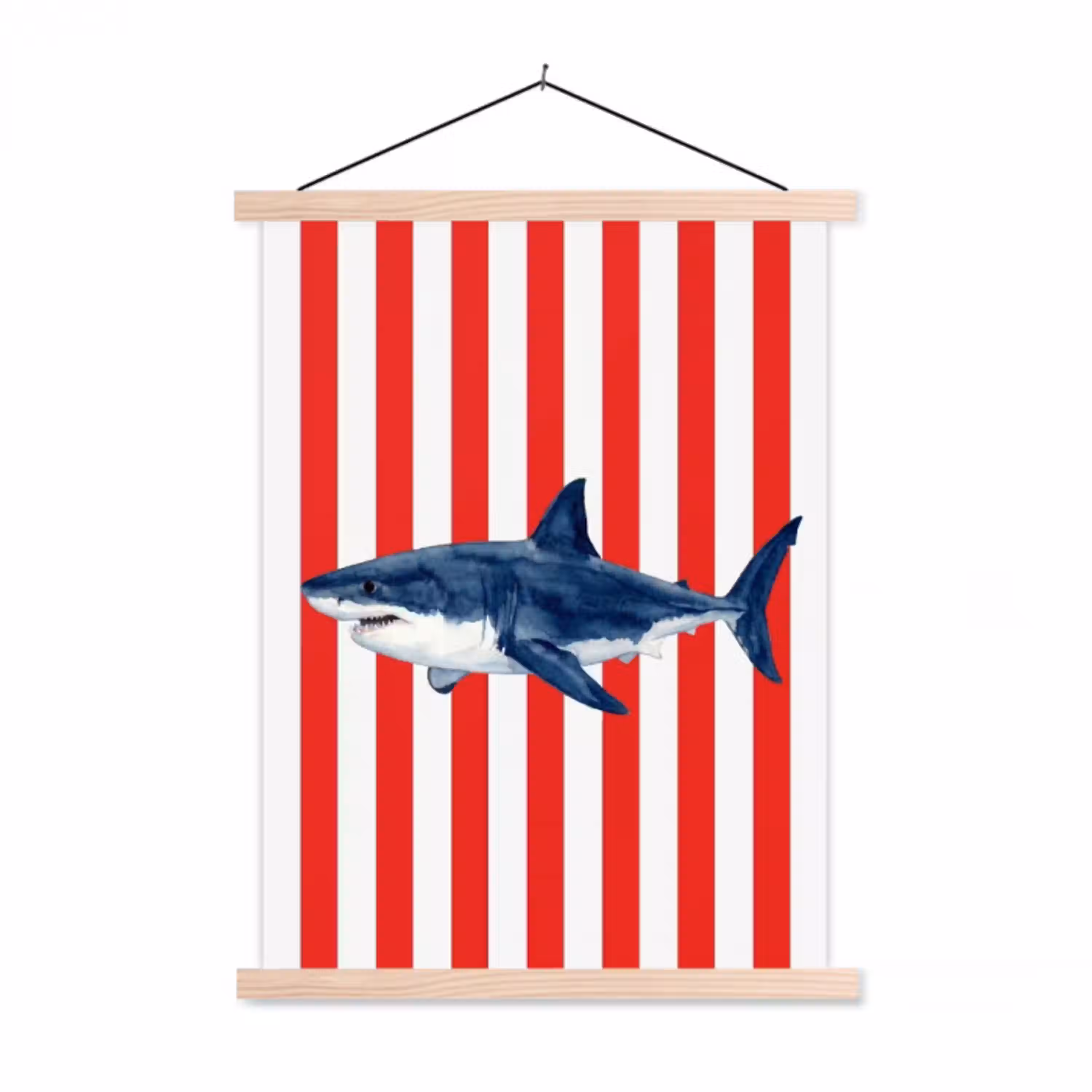 Vis - Haai - Zee - Illustratie - Blauw textielposter latten blank klein -3d