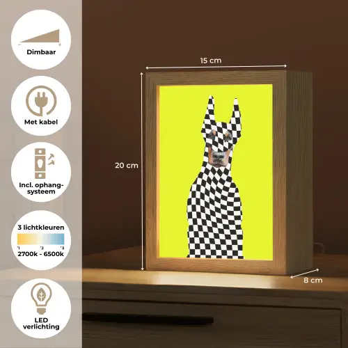 Dobermann - Geblokt - Geel Light Box met kabel (Tafellamp) klein -USP_NL