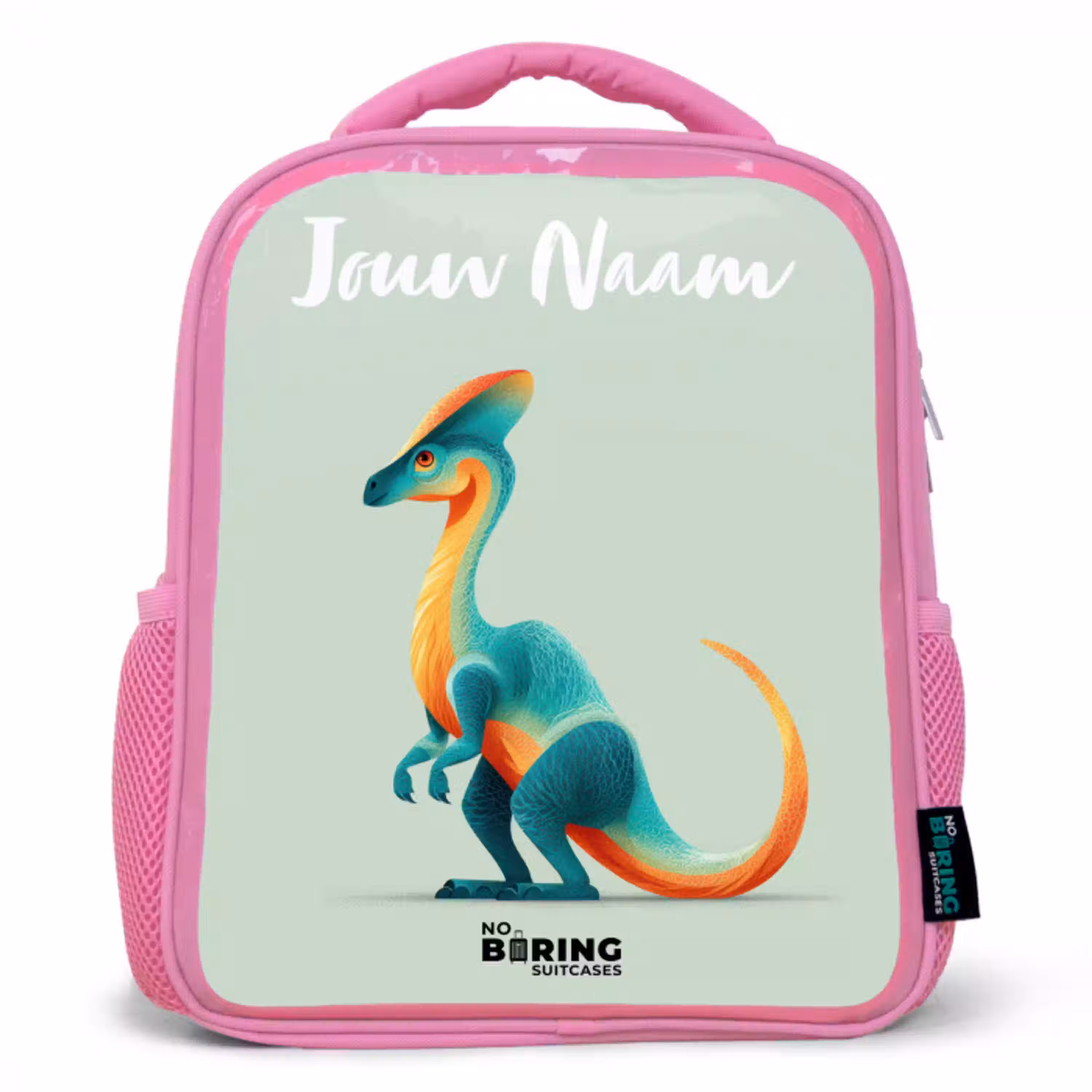 Dino - Blauw - Dier Kinderrugzak - Roze middel -3d