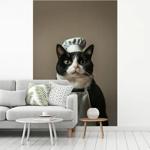 Kat - Kokskleding - Zwart - Wit fotobehang vinyl groot -woonkamer