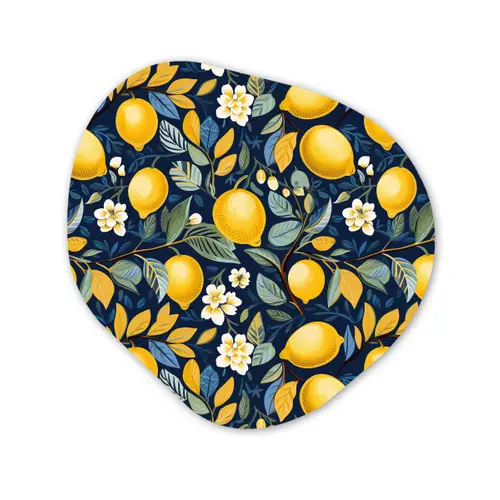 Citroenen - Bloemen - Bladeren - Blauw Wandcirkel Organisch Forex 3mm klein 629 -3d