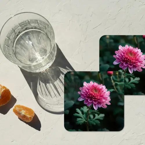 Blad - Chrysant - Roze - Schaduw onderzetter kurk middel -sfeer4