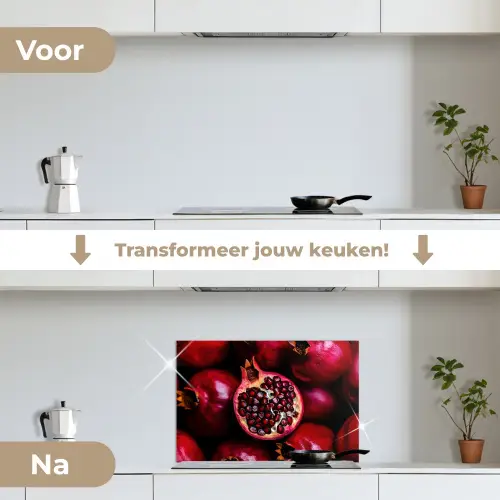Granaatappel - Rood - Fruit keuken achterwand spatscherm klein -voor_na_NL