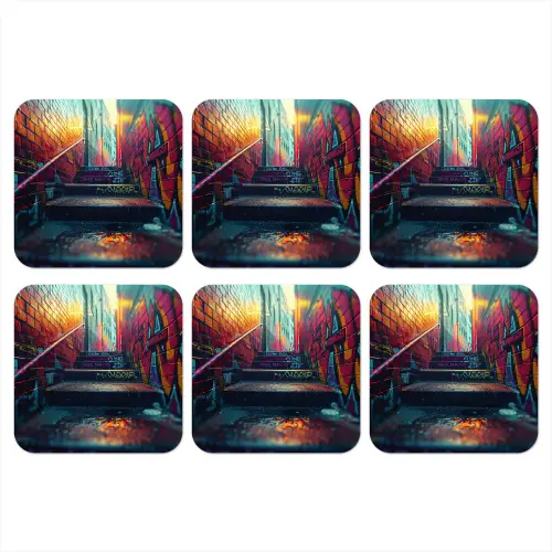 Architectuur - Neon - Trap - Graffiti onderzetter kurk middel -3d